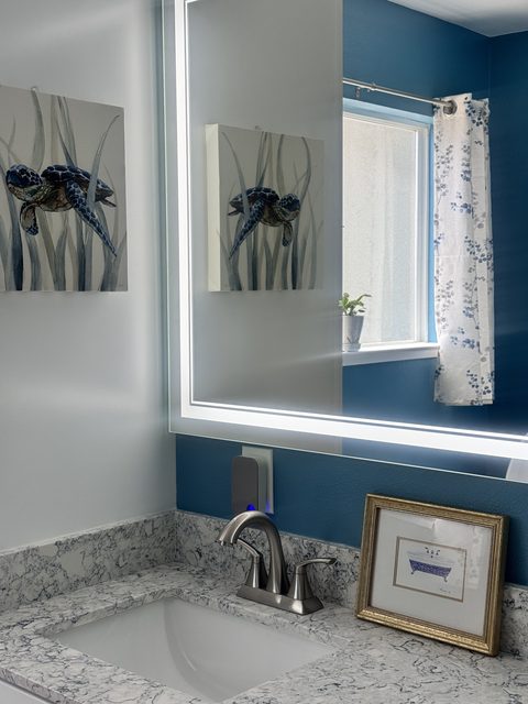 Tile detail in a completed bathroom remodel