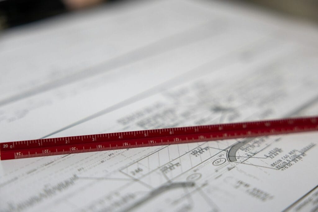 Illustrative library photograph, not an Elbaz project: a close view of a civil engineering site plan