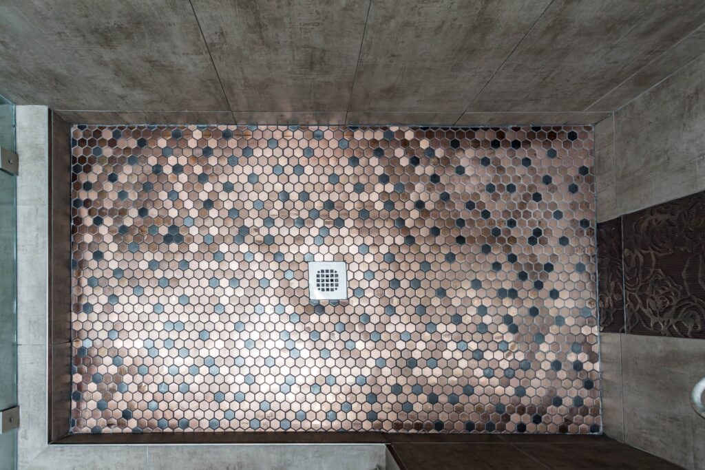 Overhead view showing the fall across the shower floor