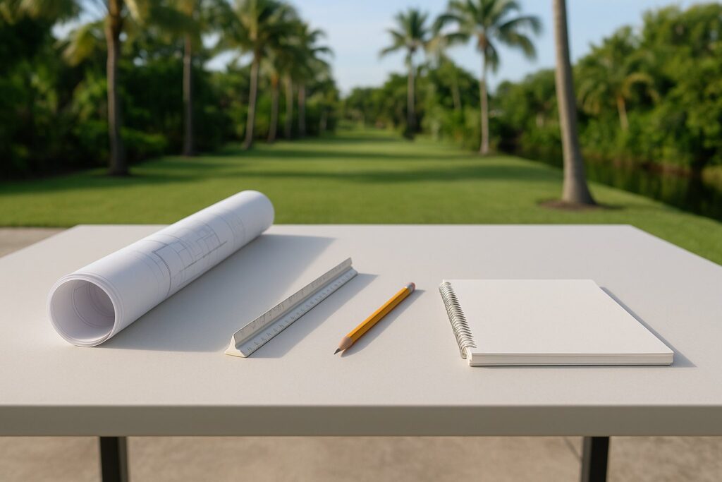 Illustrative, AI-generated: drawings and notes during a zoning review