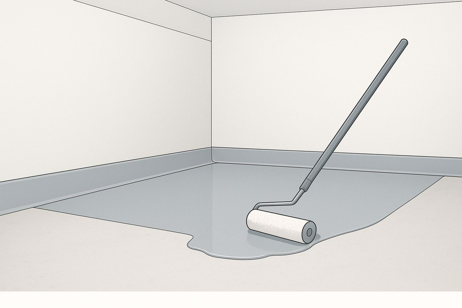 Illustration of a seamless resin floor coating turning up the wall as a coved skirting (illustration)
