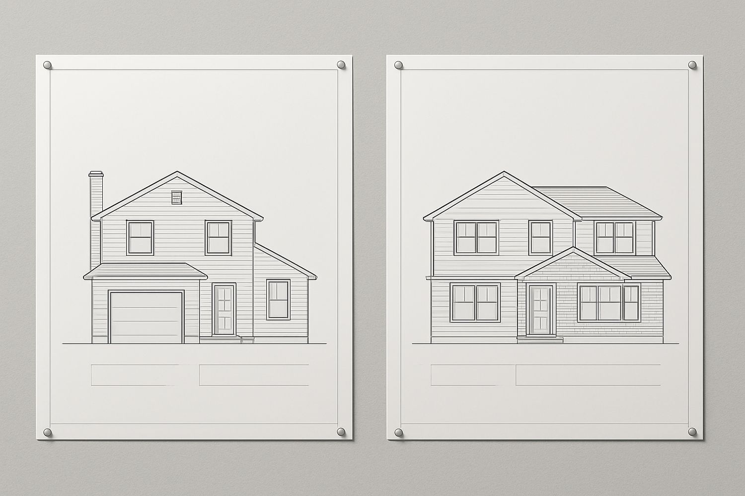 Illustration of existing and proposed elevation drawings pinned side by side (illustration)