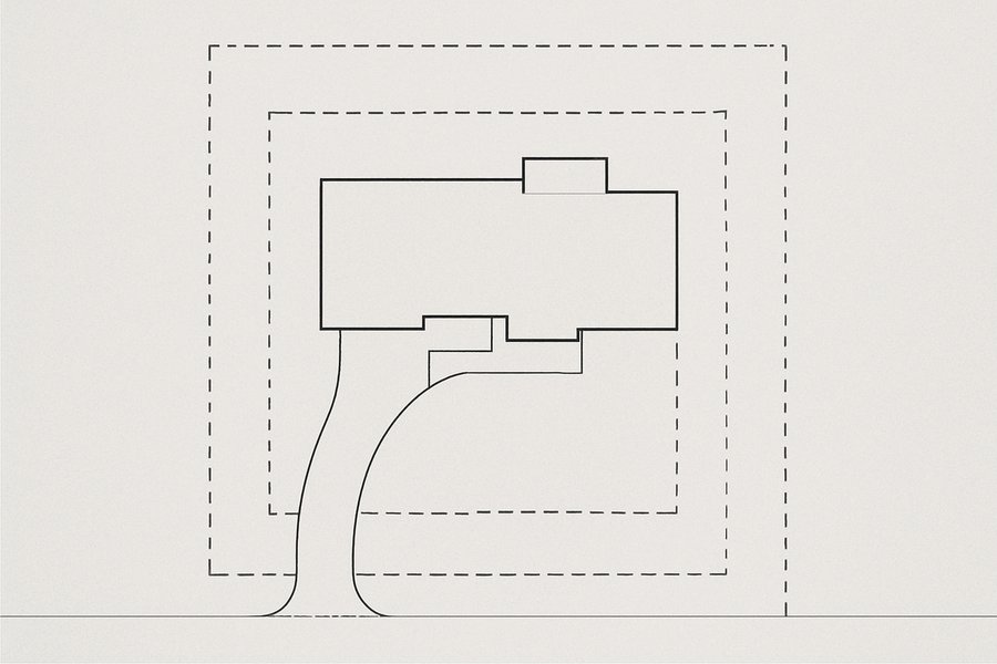 Illustration of a site plan showing the property boundary, building outline and setback lines (illustration)