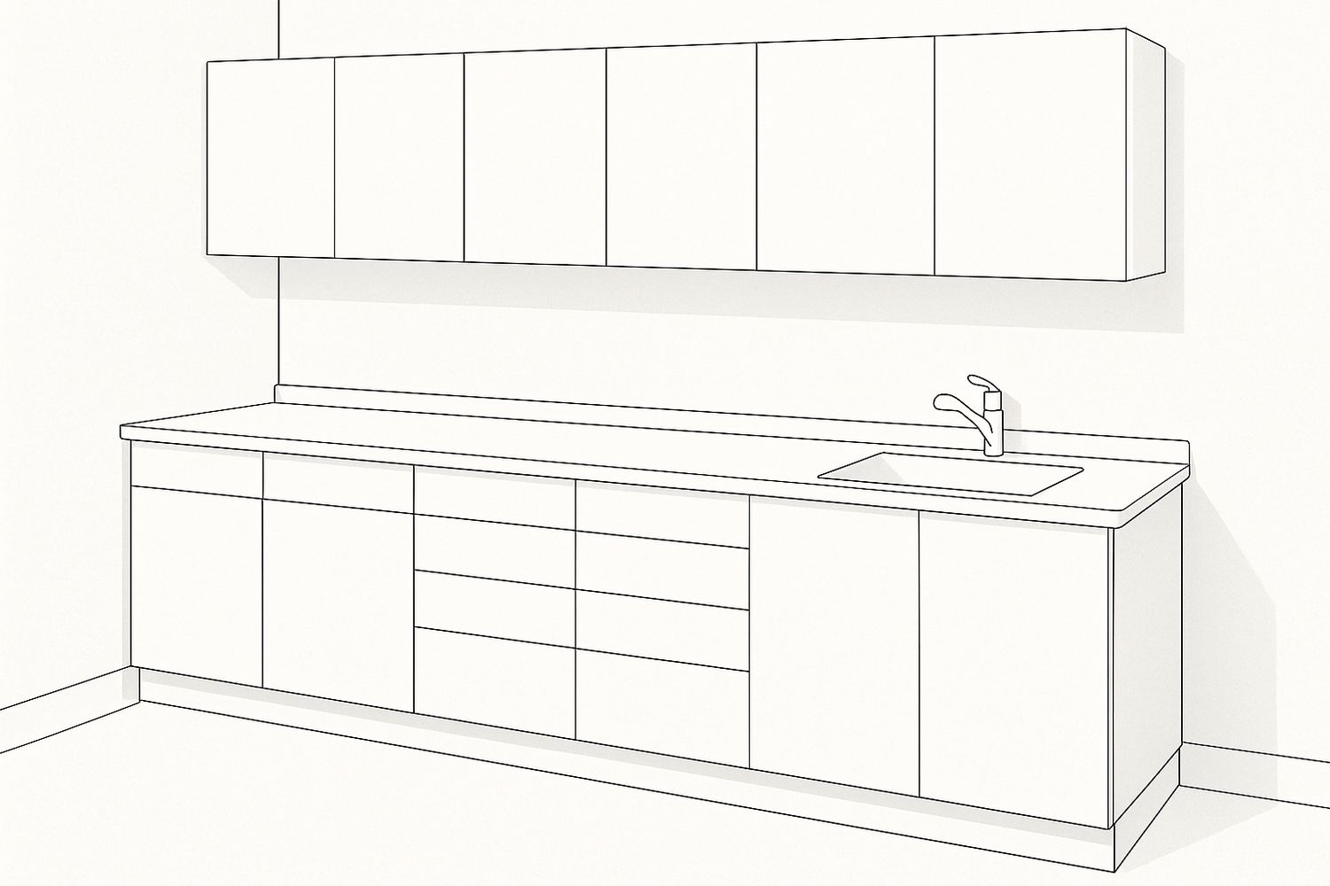 Illustration of clinical cabinetry with a seamless worktop, integrated sink and wipeable faces (illustration)