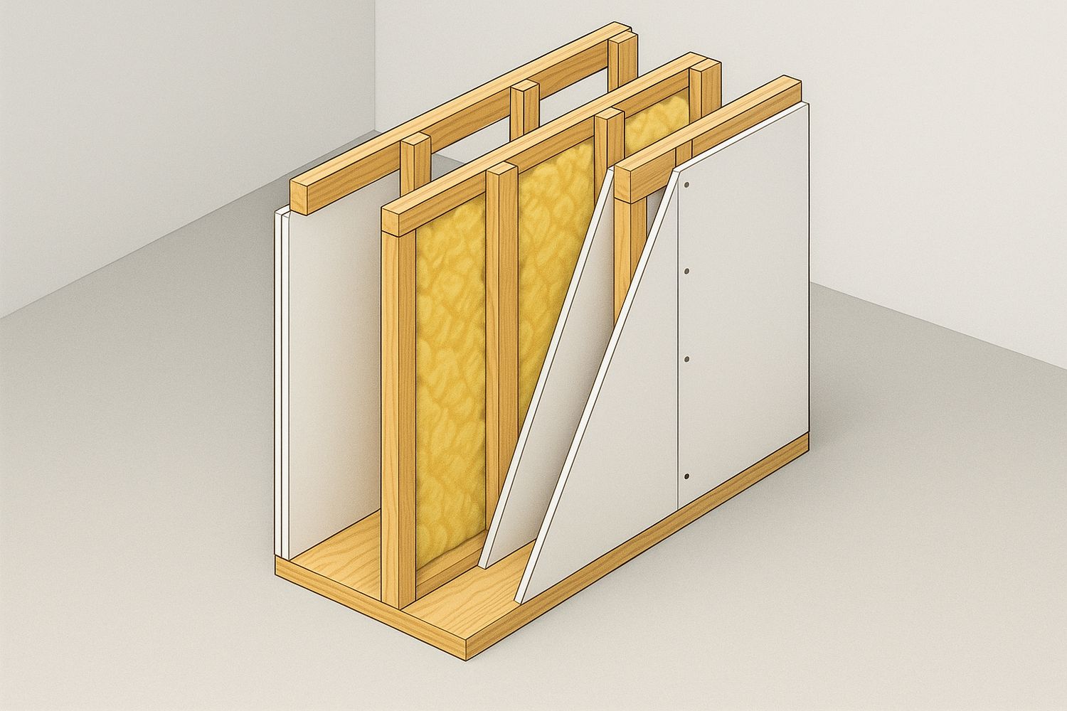 Illustration of a fire-rated double-stud separation wall between two dwelling units (illustration)