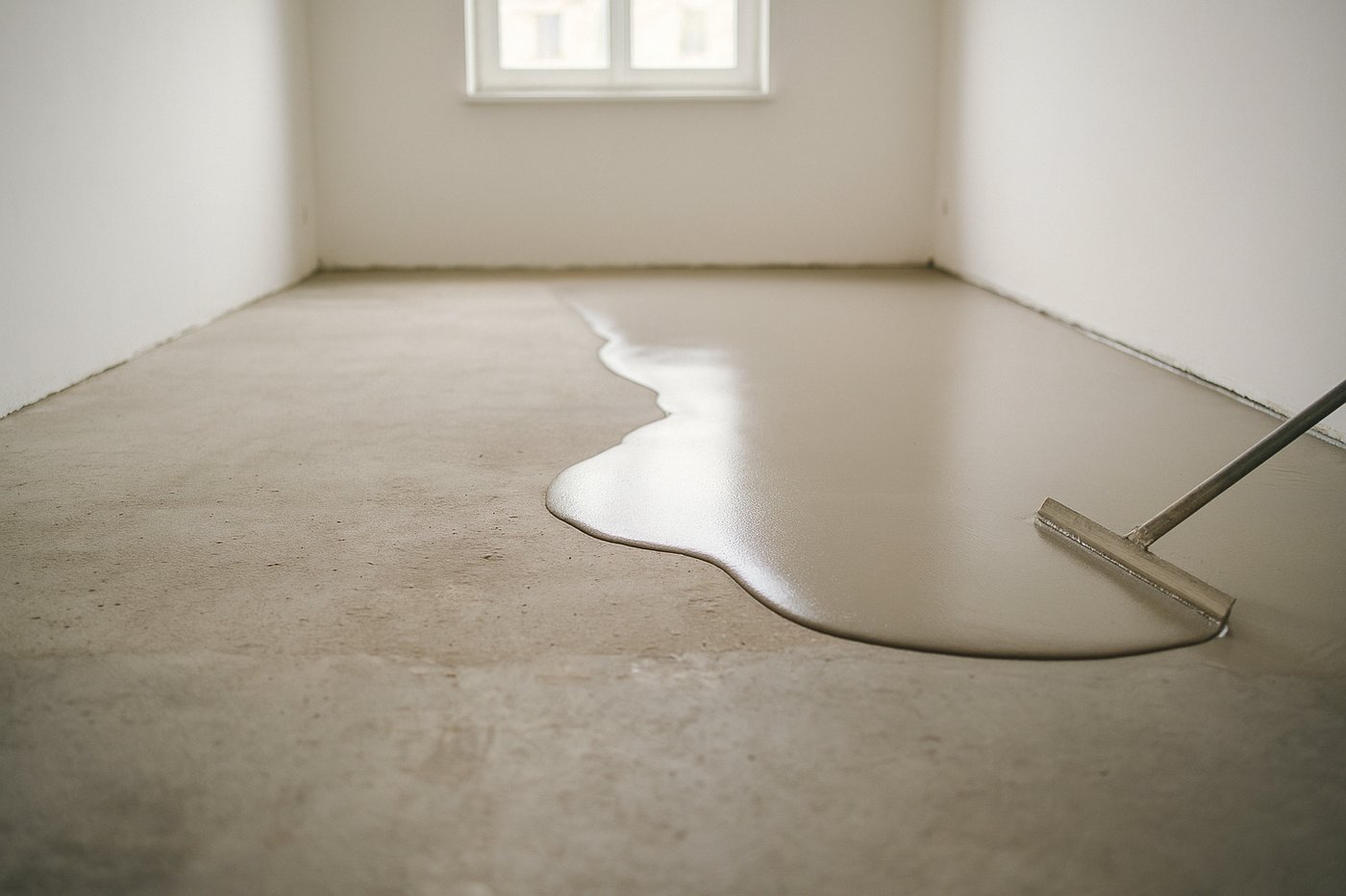 Floor slab being levelled with self-levelling compound before tiling