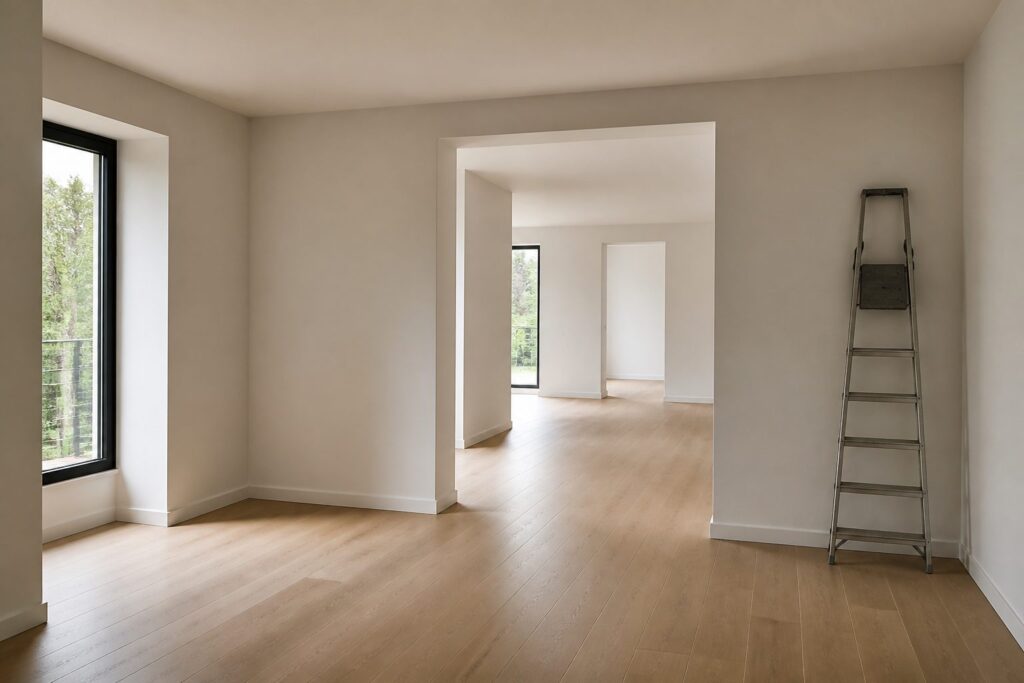 Illustration of a completed empty residential interior at final inspection stage