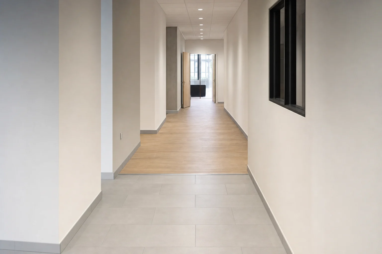 Wide unobstructed accessible circulation route inside a commercial interior