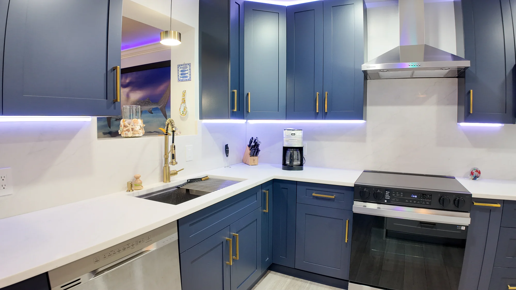 Completed kitchen sink run with a pull-down tap