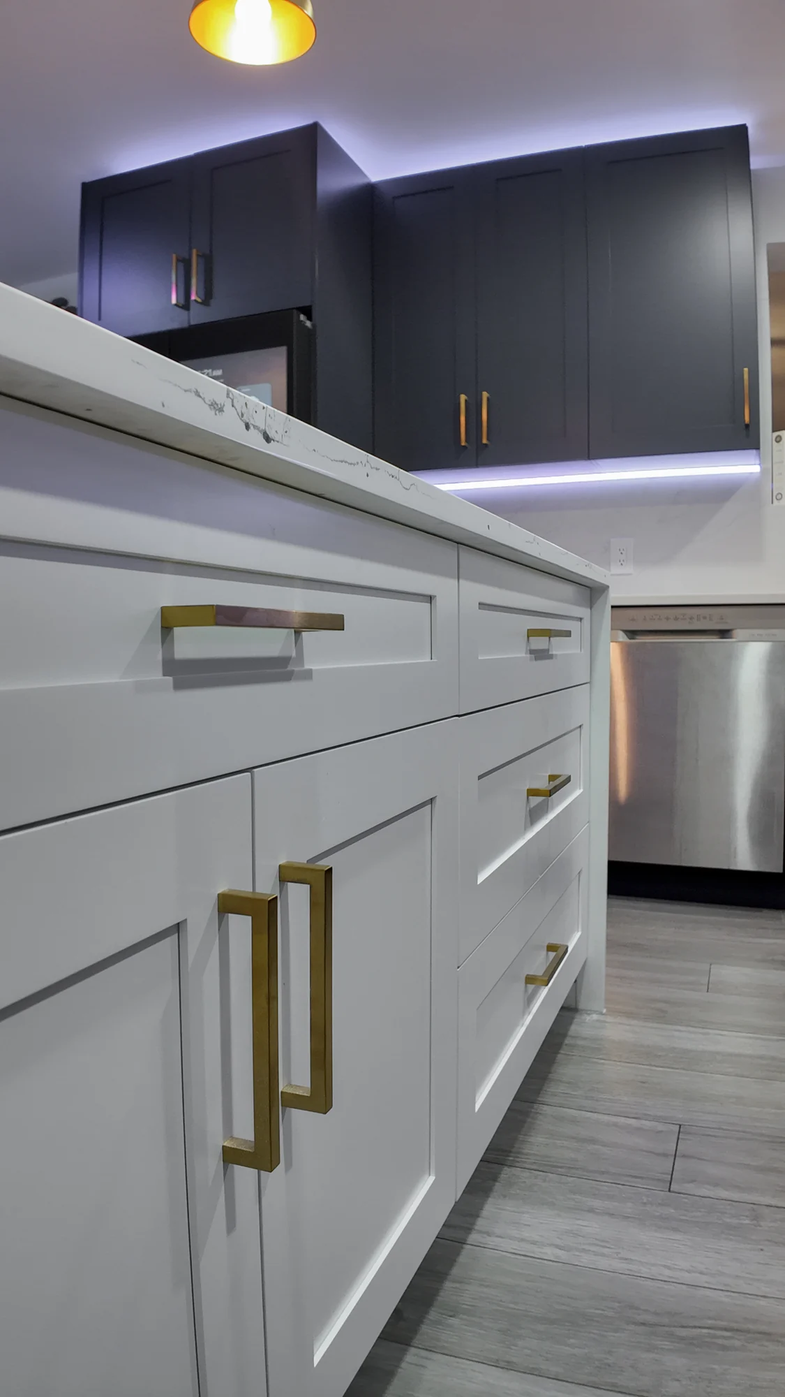Renovated kitchen island with drawer storage