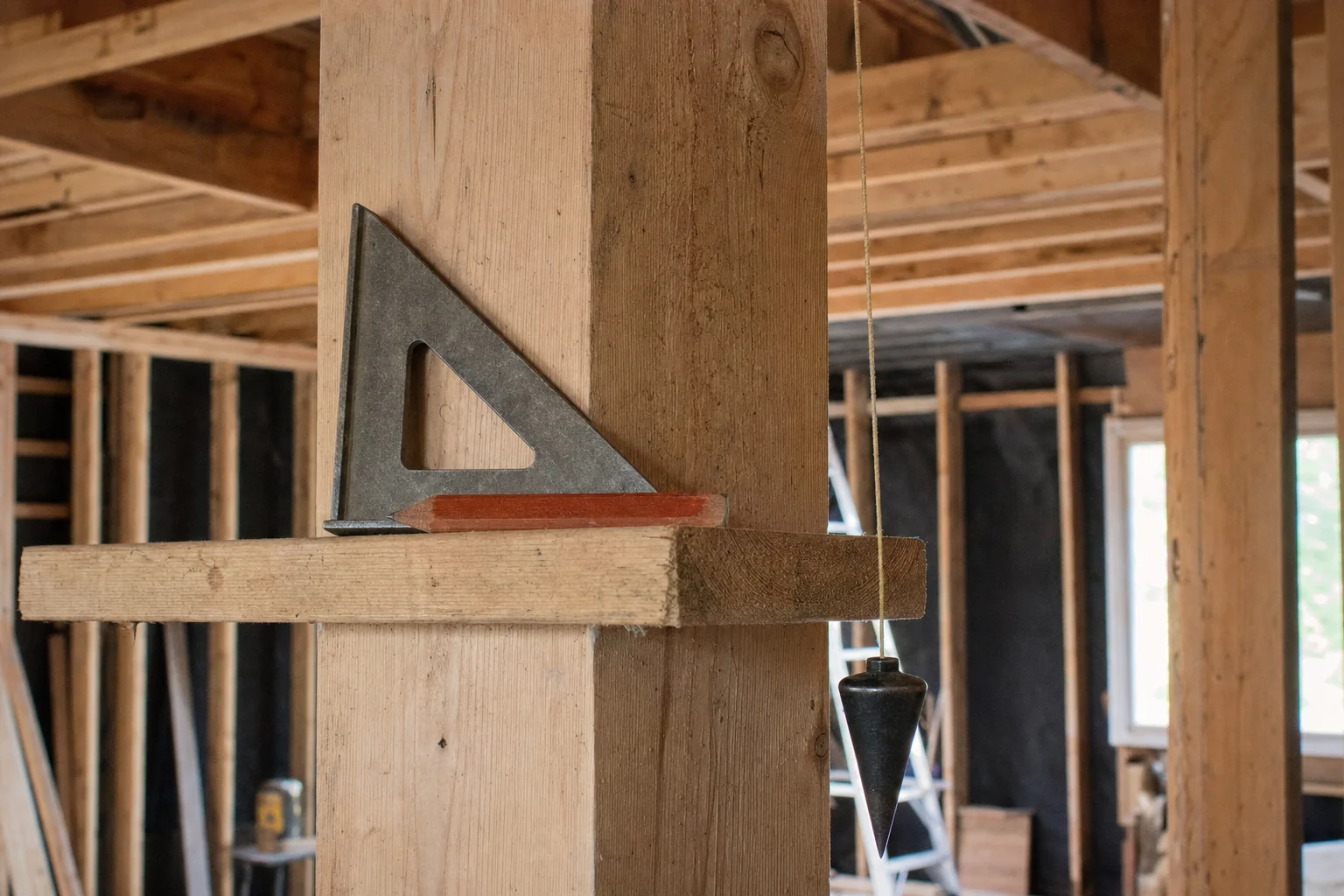 Framing member marked out on site during structural verification