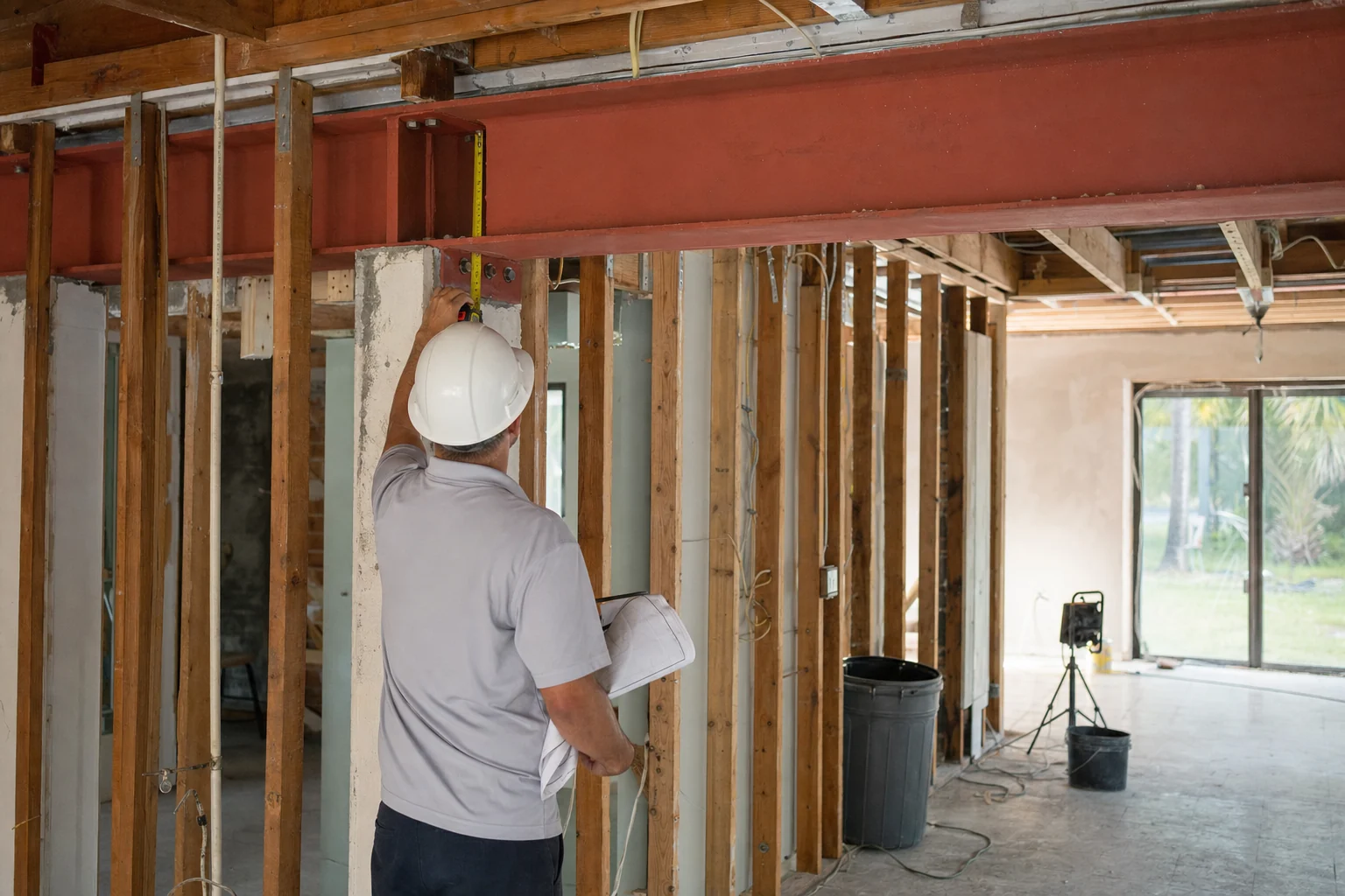 Engineer verifying existing structural conditions on site