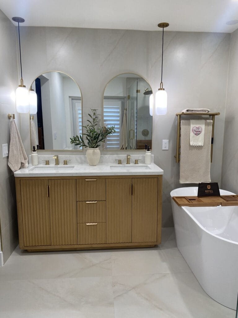 Contemporary Primary Bath Remodel with Fluted Vanity & Freestanding Tub — photo 7
