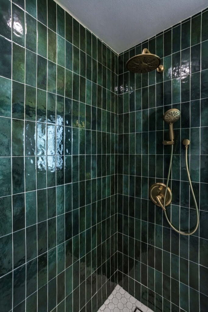 Emerald Tile Walk-In Shower Bathroom Remodel — photo 3