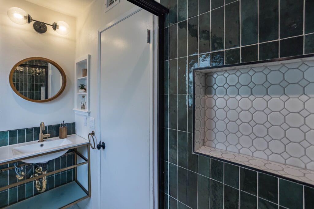 Emerald Tile Walk-In Shower Bathroom Remodel — photo 10