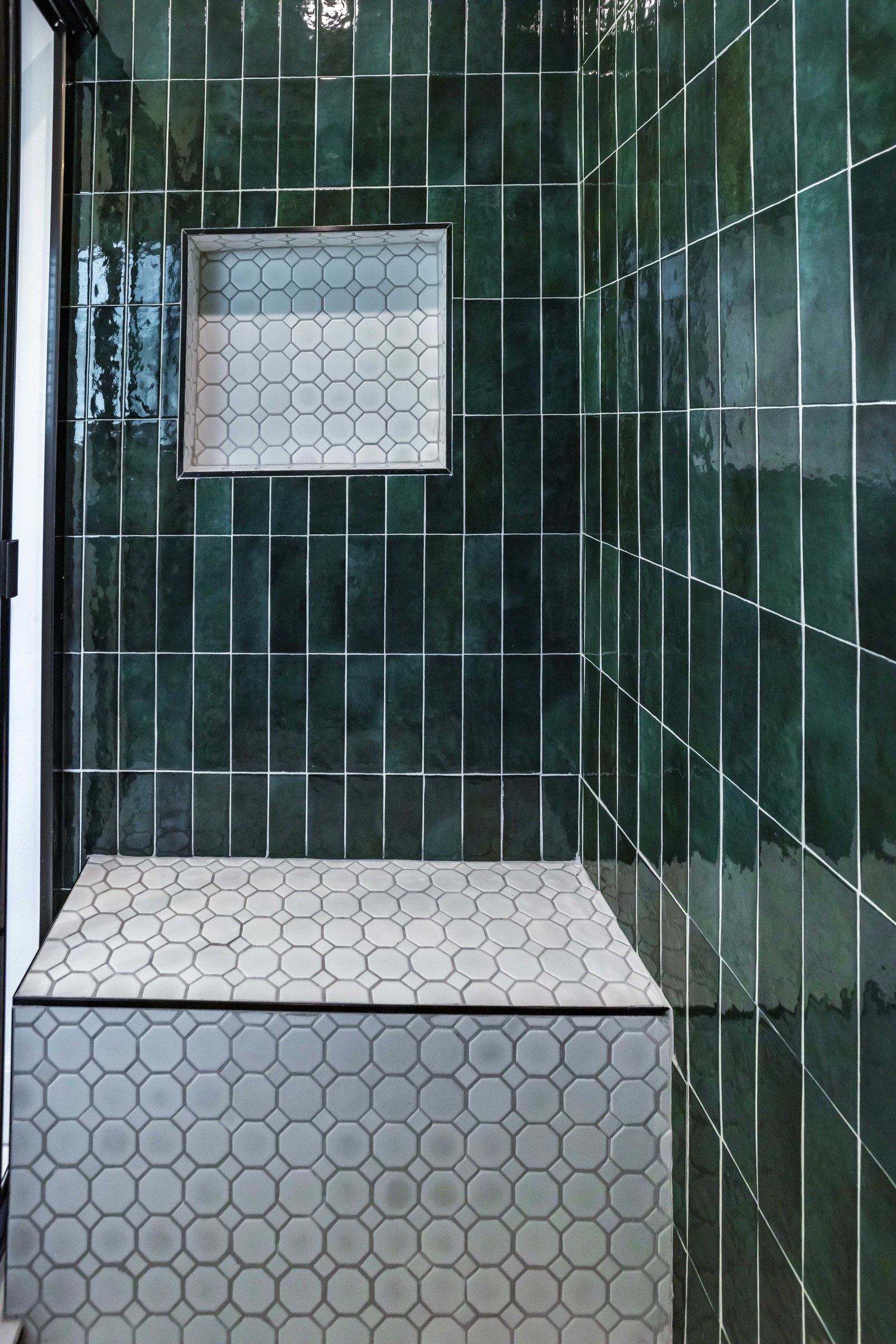 Emerald Tile Walk-In Shower Bathroom Remodel