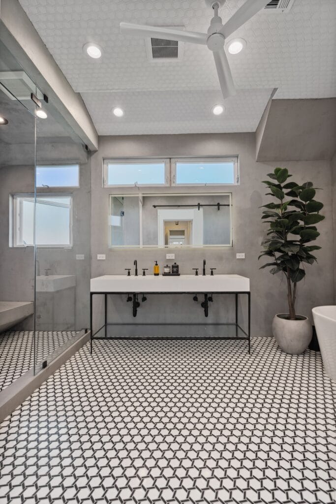 Polished-Concrete Primary Bath with Curbless Walk-In Shower — photo 2