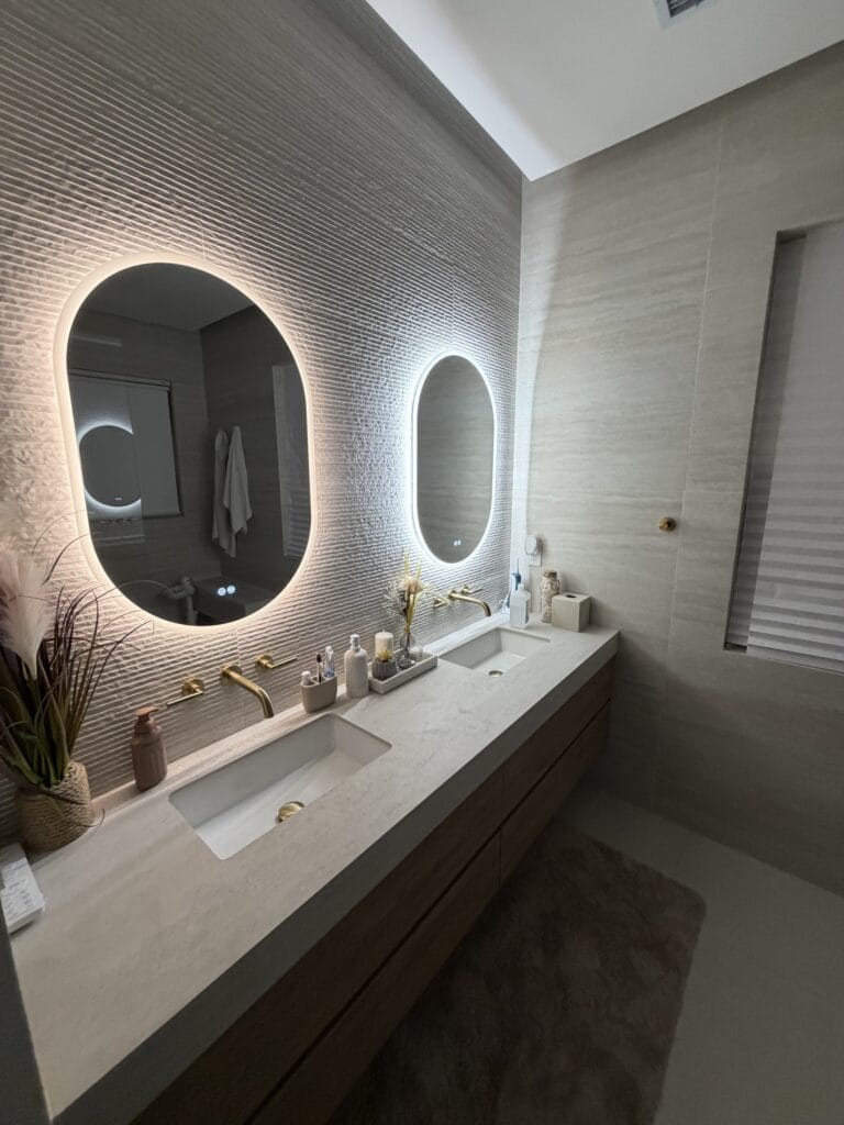 Spa-Style Guest Bathroom Remodel with Curbless Shower & Backlit Mirrors — photo 5