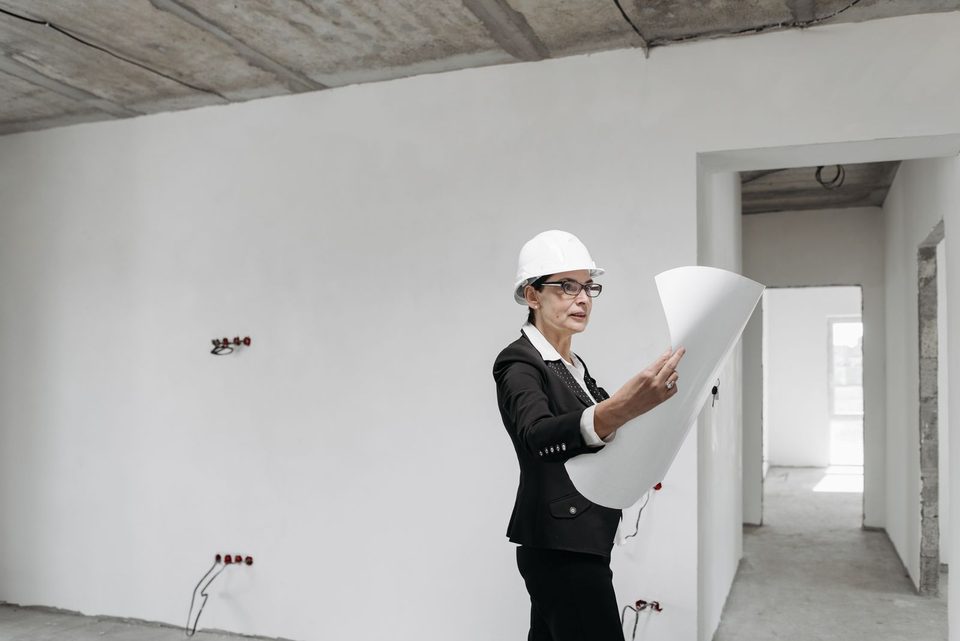Walkthrough with drawings inside an unfinished interior