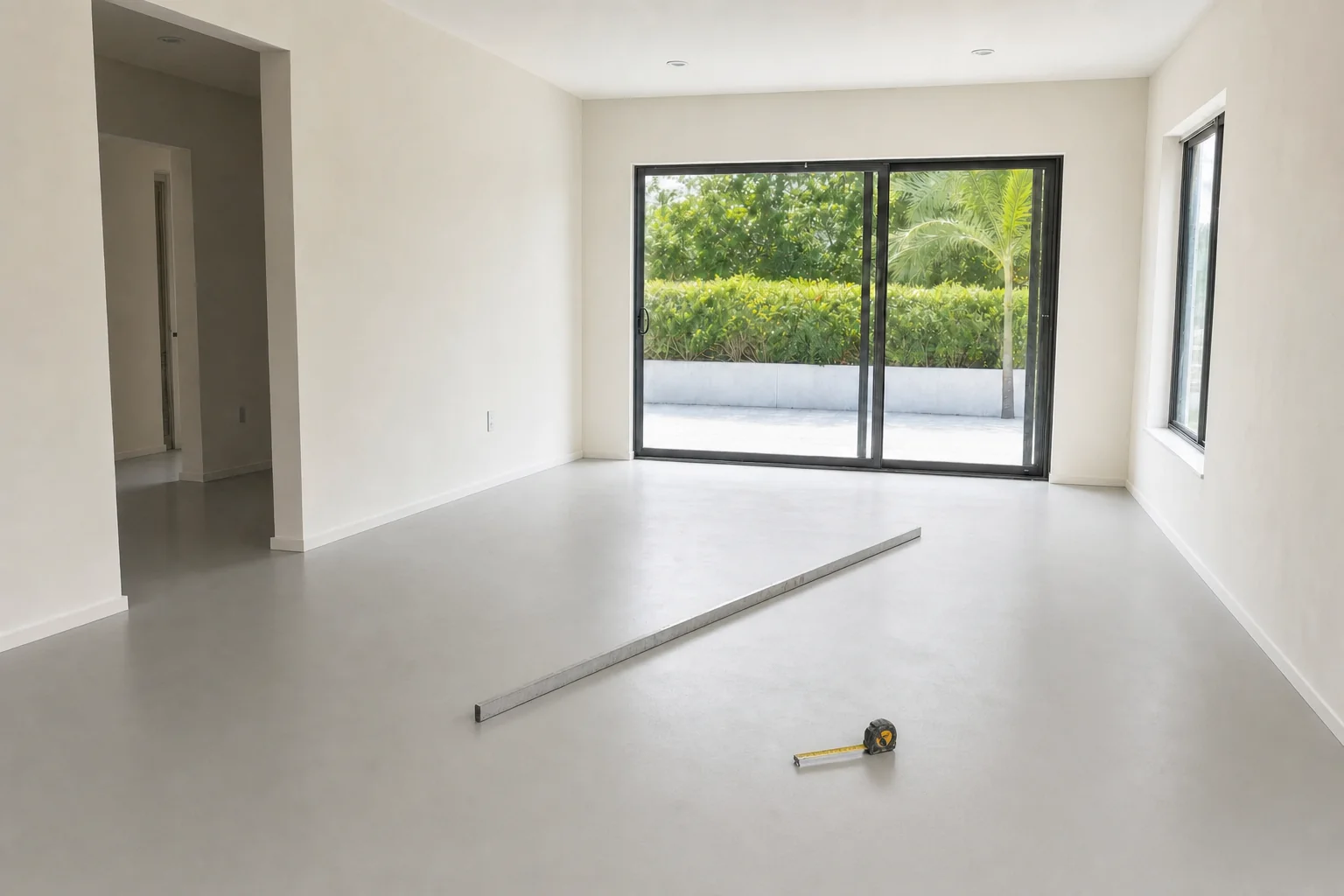 Illustration of a cured, flat, uniform levelled substrate ready for new flooring