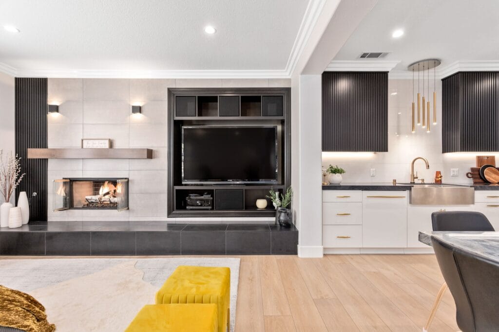 Two-Tone Kitchen Remodel with Waterfall Stone Island — photo 11