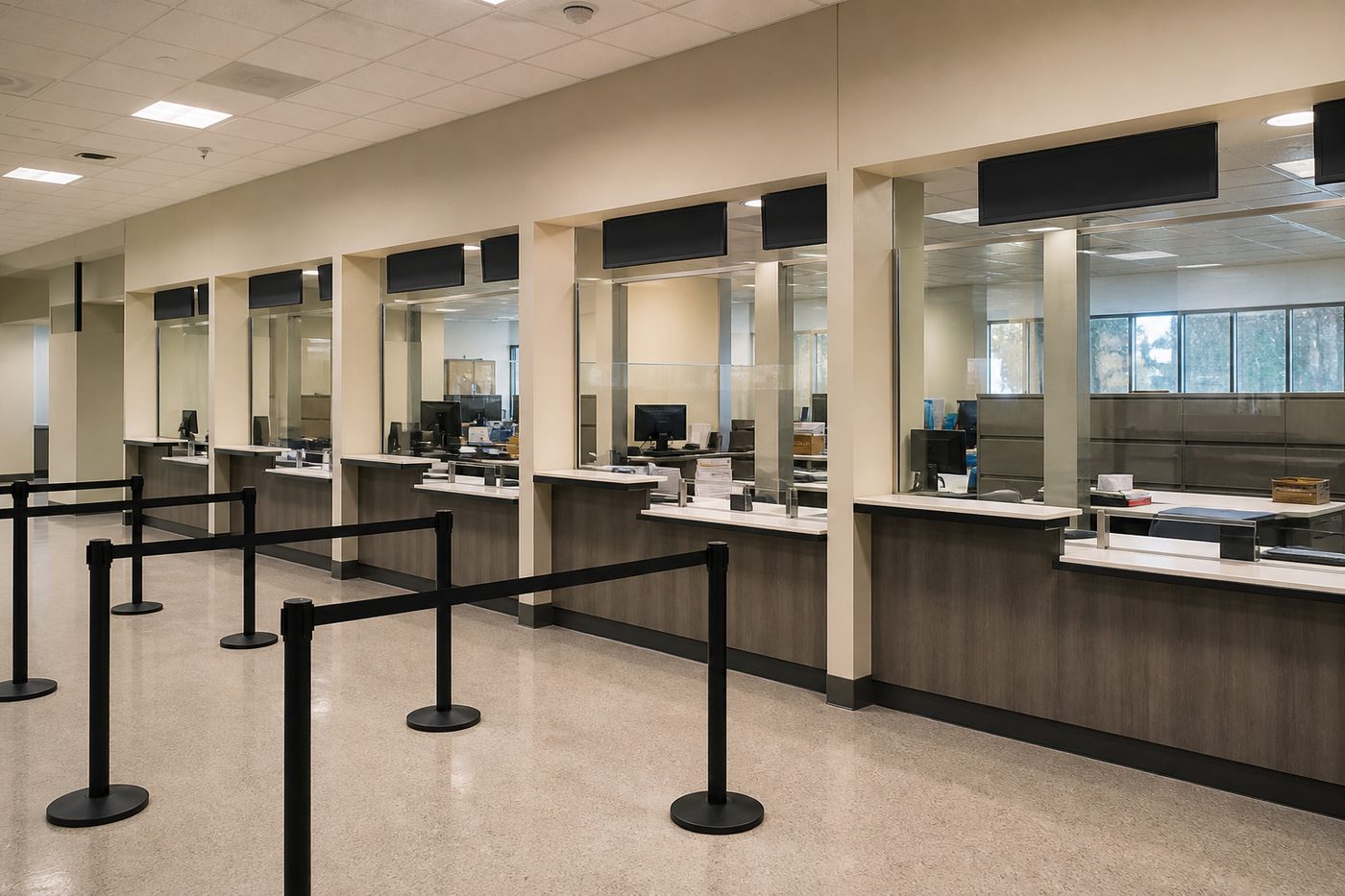 AI-generated illustration: the public counter area of a municipal building department