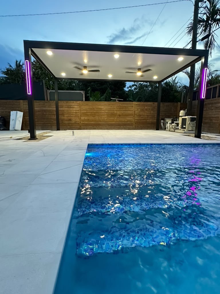 Freestanding Modern Pergola with Integrated LED Accent Lighting