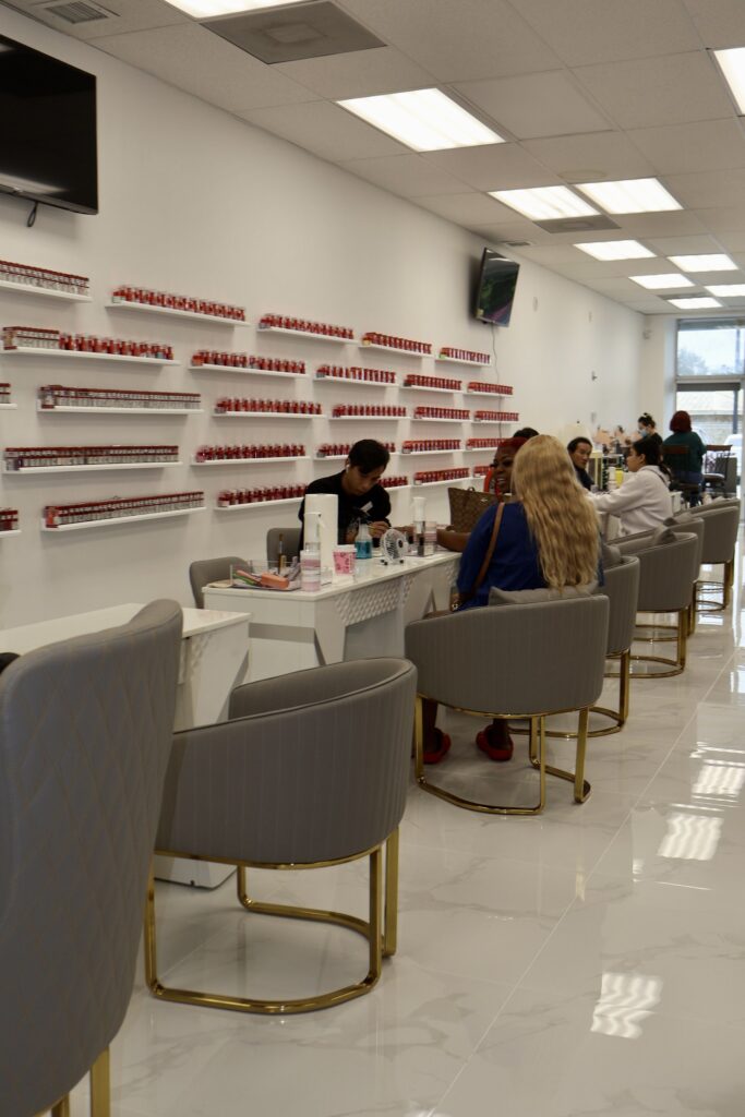 Nail Salon & Spa Interior Buildout with Mirrored Hexagon Accent Wall — photo 1
