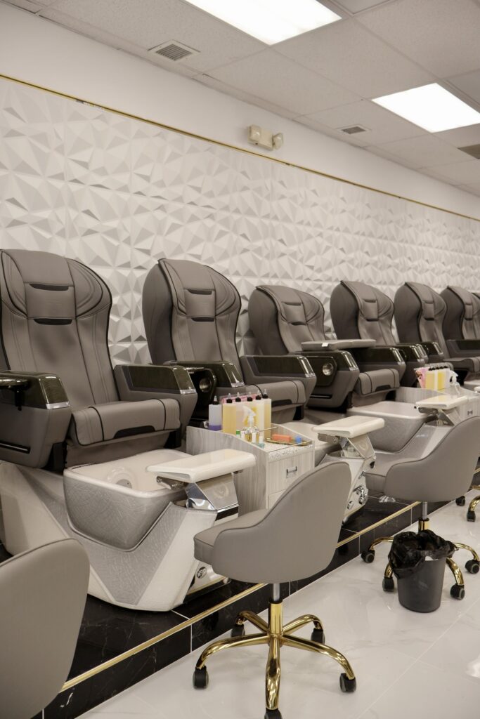 Nail Salon & Spa Interior Buildout with Mirrored Hexagon Accent Wall — photo 17