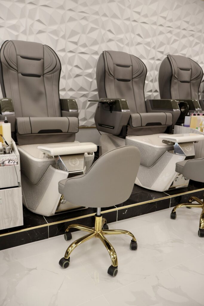 Nail Salon & Spa Interior Buildout with Mirrored Hexagon Accent Wall — photo 19