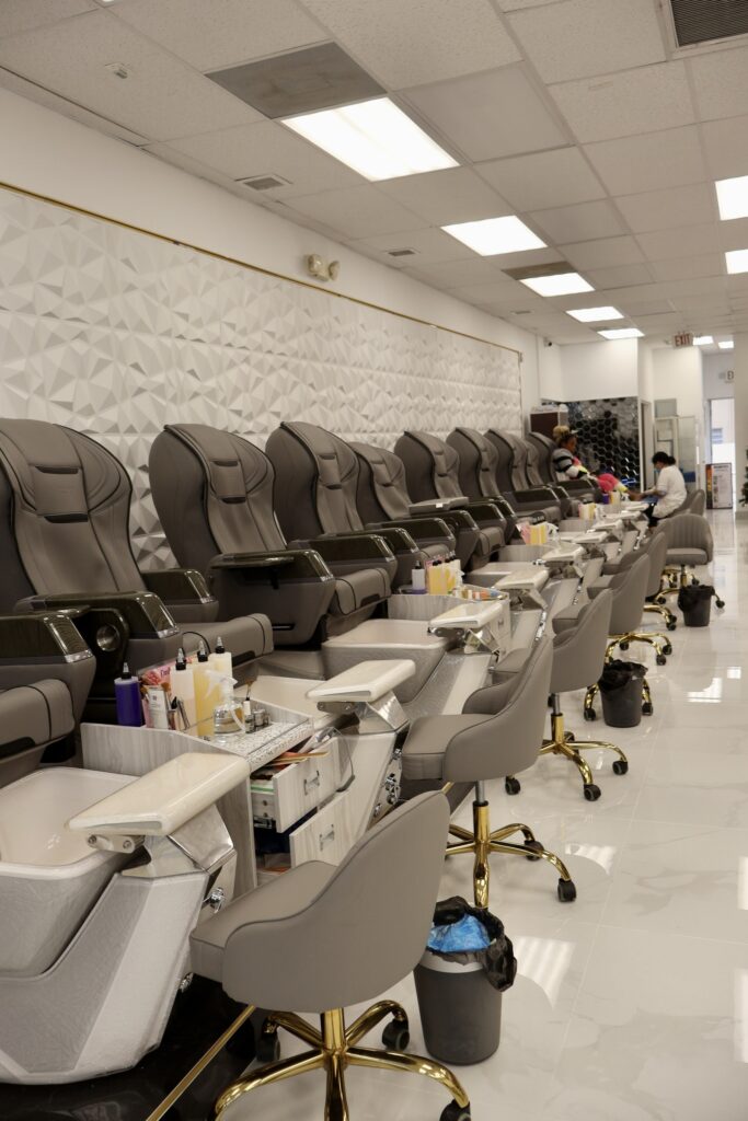 Nail Salon & Spa Interior Buildout with Mirrored Hexagon Accent Wall — photo 21