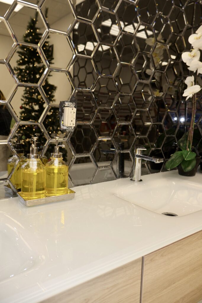 Nail Salon & Spa Interior Buildout with Mirrored Hexagon Accent Wall — photo 30