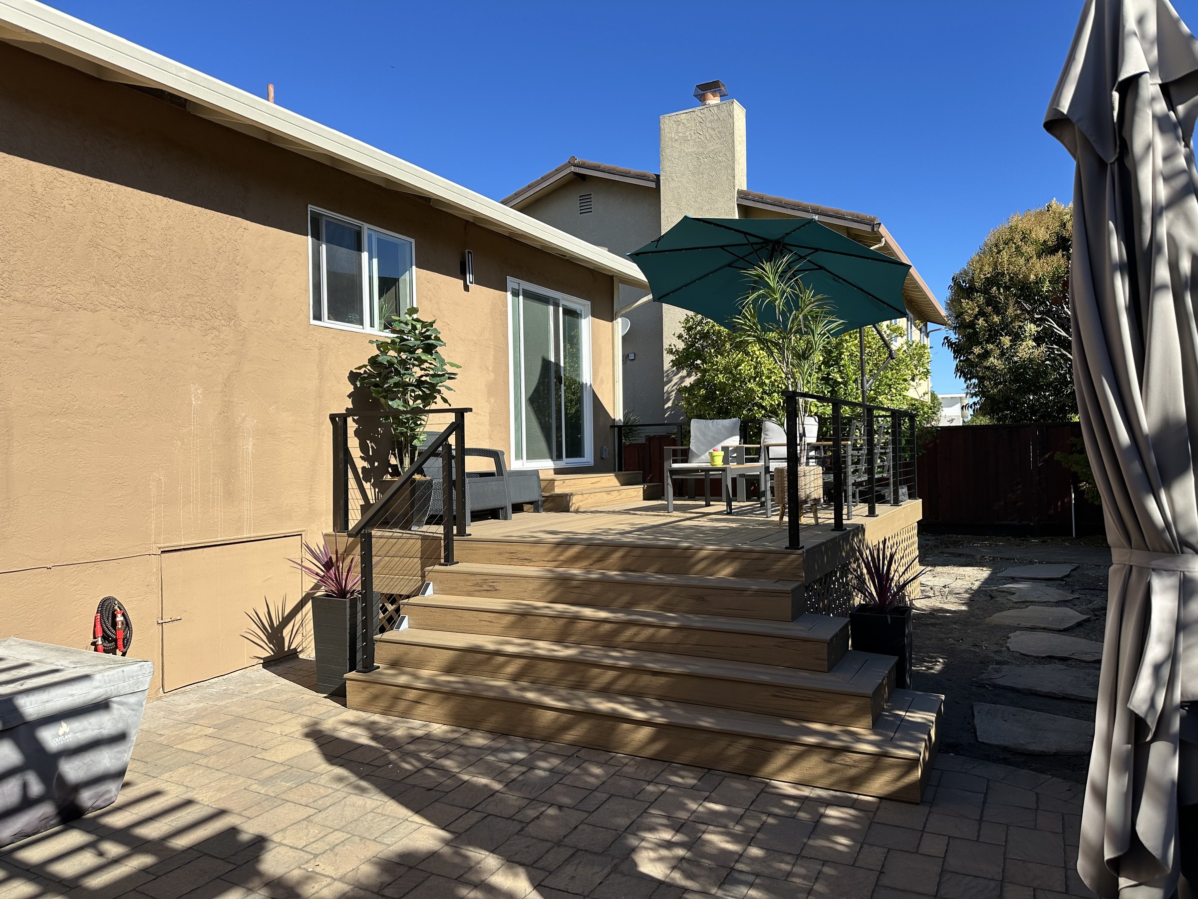 Raised Composite Deck, Paver Patio & Landscape Design