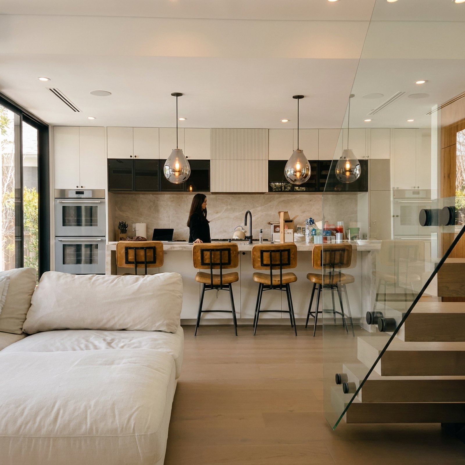 Modern open-concept kitchen and living area renovation