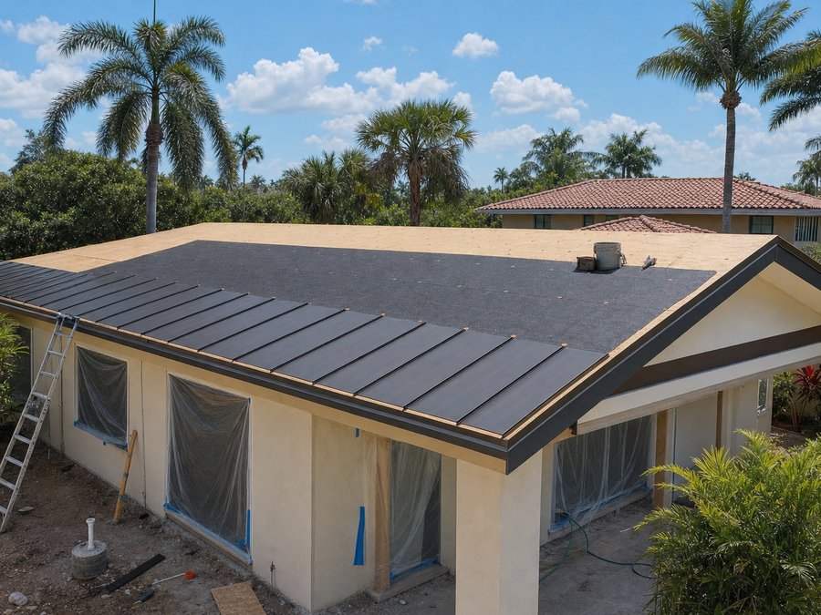 Illustration of a roof deck covered with self-adhered high-temperature underlayment before the metal panels are set