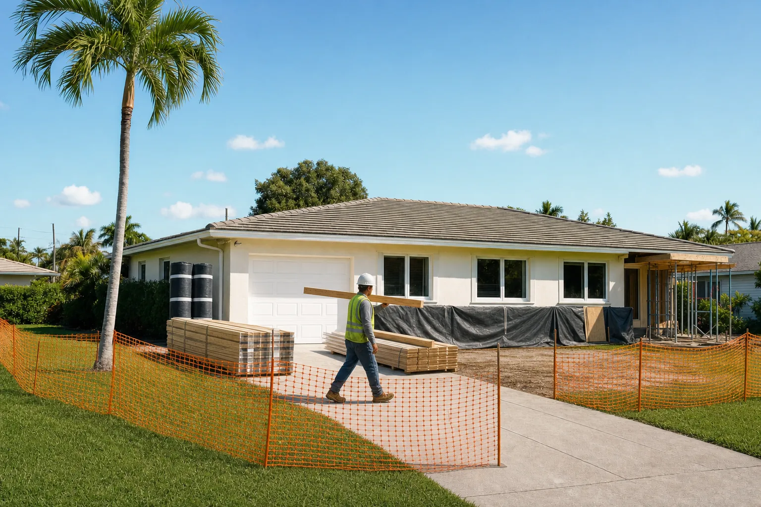 Temporary shoring and site protection before opening a home's roof