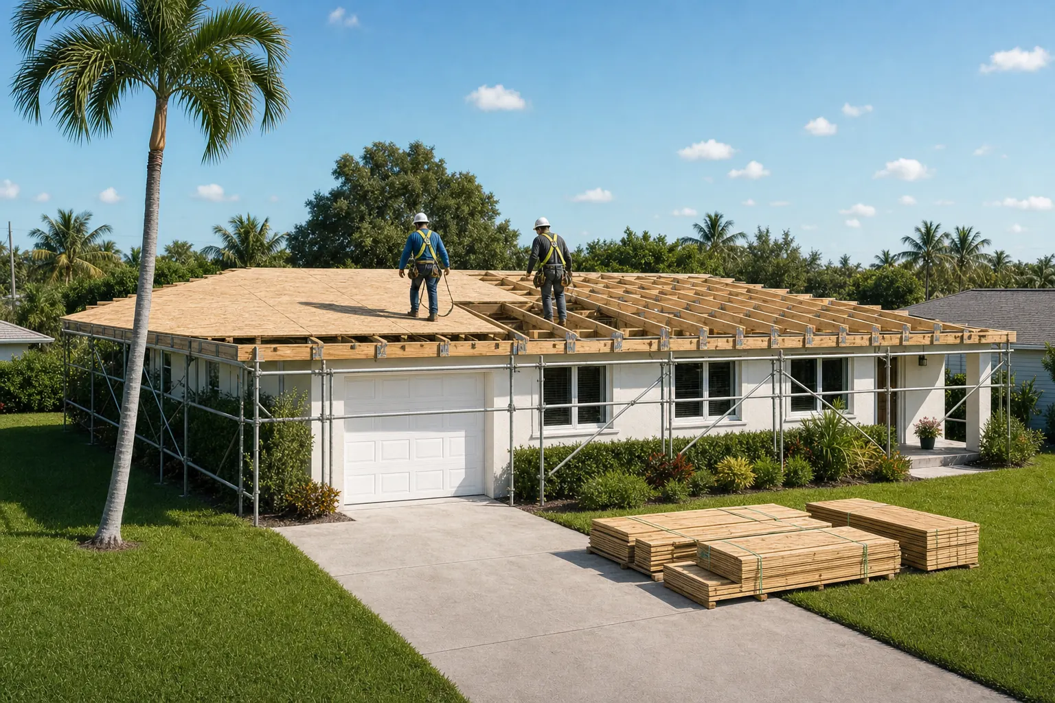 Engineered second-floor framing installed over an existing South Florida home