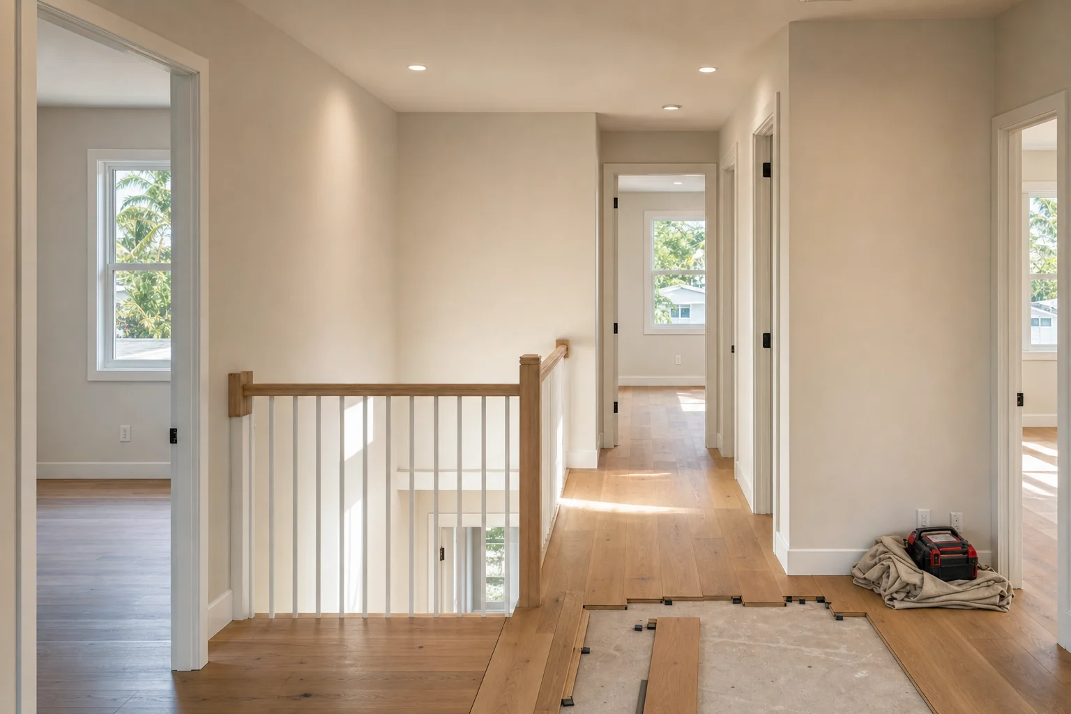 Interior finish work nearing completion in a new second-story addition